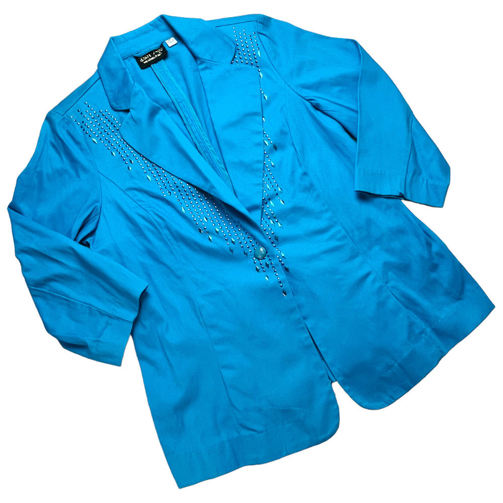Bob Mackie Wearable Art Bright Blue Bedazzled Design Blazer Women’s Size Medium